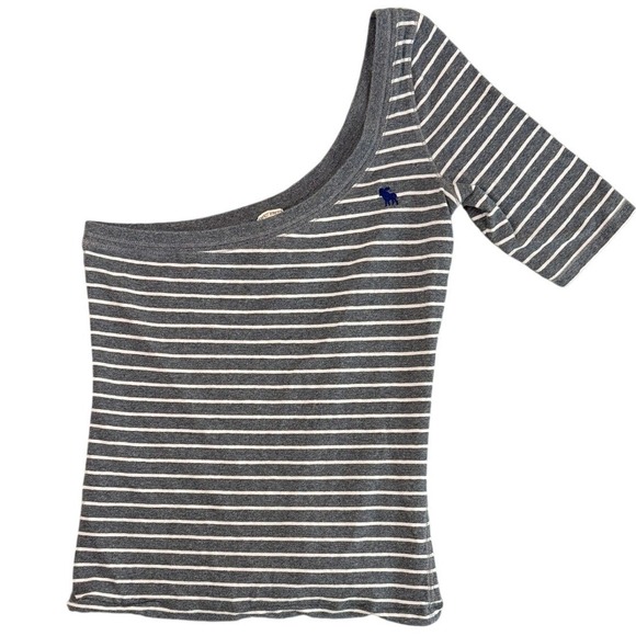 Abercrombie & Fitch Dresses & Skirts - Abercrombie Fitch One Shoulder Striped Top Womens L Gray White